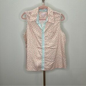 Cabernet women’s sleeveless button down shirt Peach & mint Large
